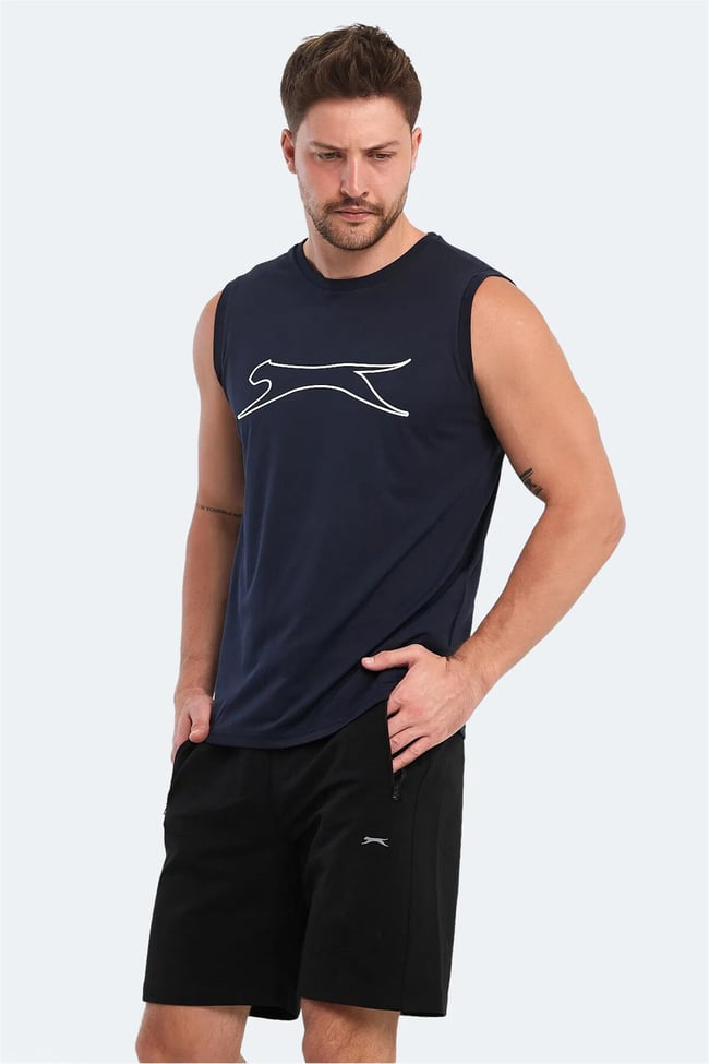 Slazenger Nelu Lacıvert Erkek Bısıklet Yaka Kolsuz Polyester T-Shırt