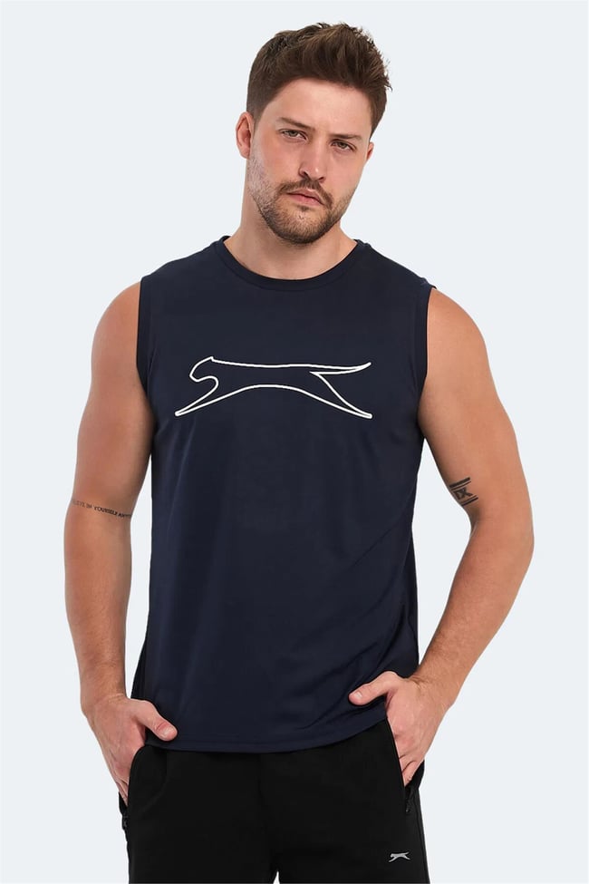 Slazenger Nelu Lacıvert Erkek Bısıklet Yaka Kolsuz Polyester T-Shırt