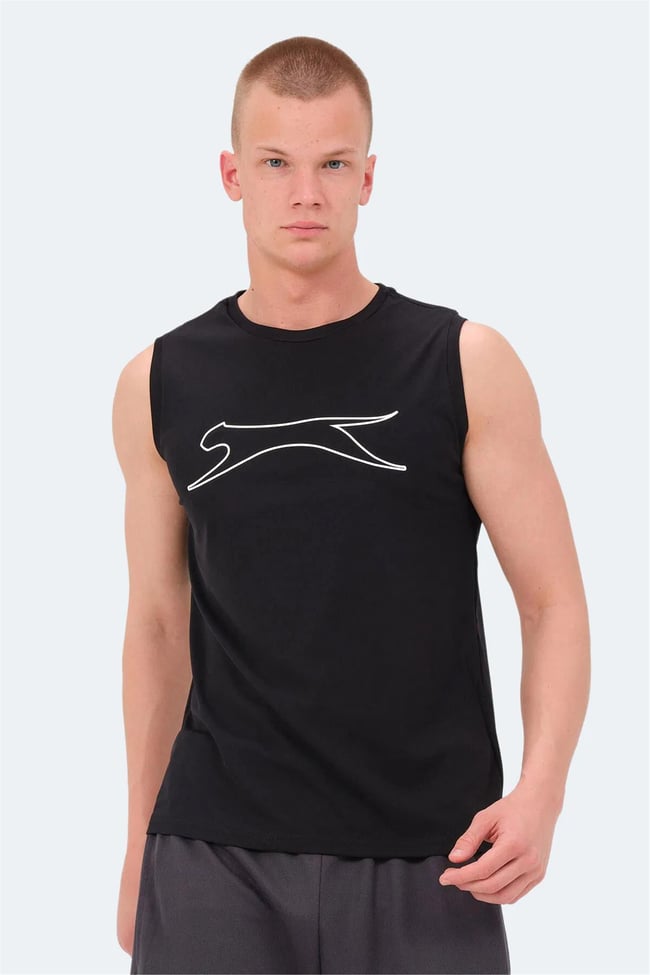 Slazenger Nelu Sıyah Erkek Bısıklet Yaka Kolsuz Polyester T-Shırt