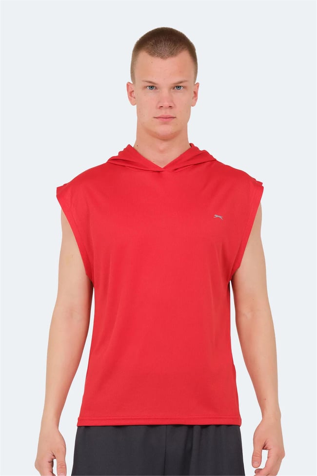 Slazenger Ondına Kırmızı Erkek Kapusonlu Kolsuz Polyester T-Shırt