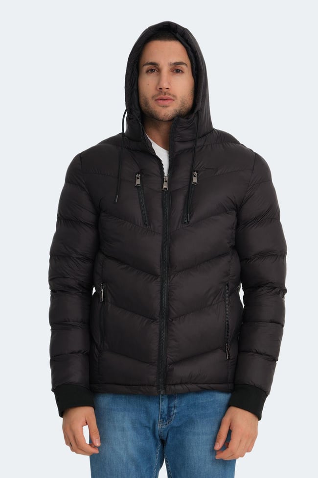 Slazenger St23Je166-500 Siyah Erkek Witness Kapşonlu Şişme Mont