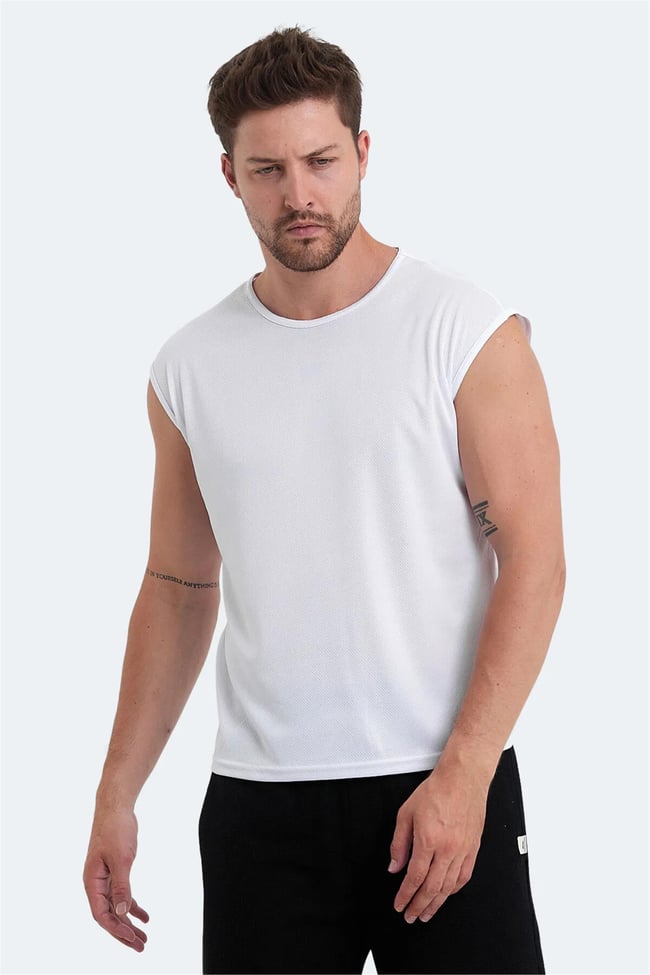 Slazenger Vaska Beyaz Erkek Bısıklet Yaka Kolsuz Polyester T-Shırt