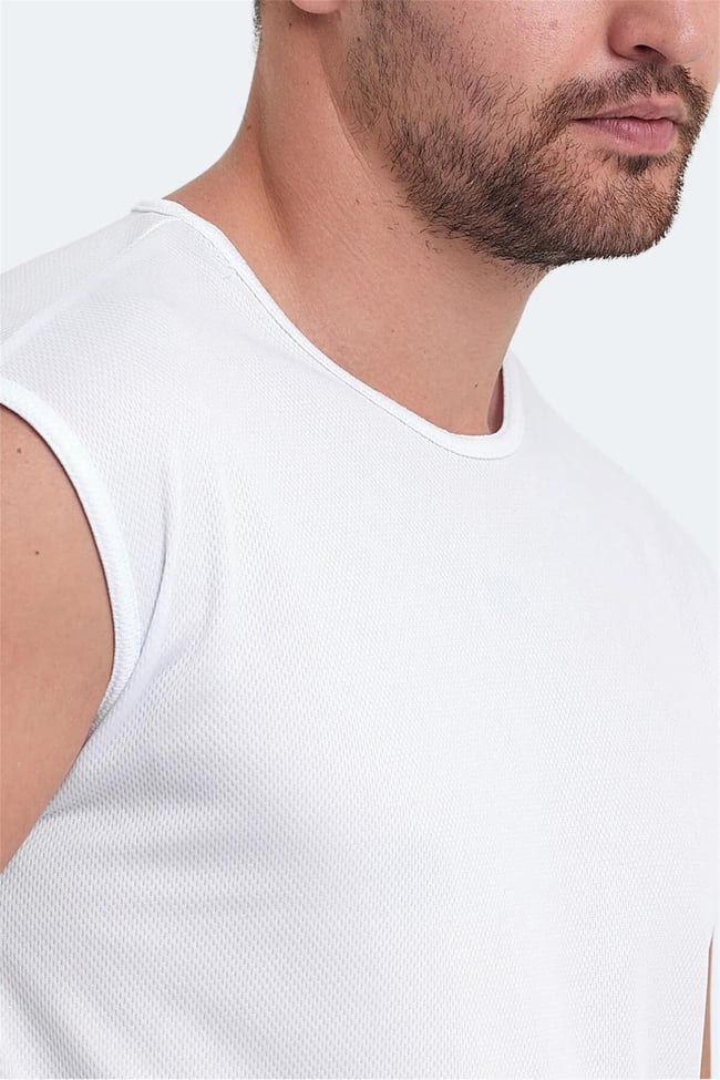 Slazenger Vaska Beyaz Erkek Bısıklet Yaka Kolsuz Polyester T-Shırt