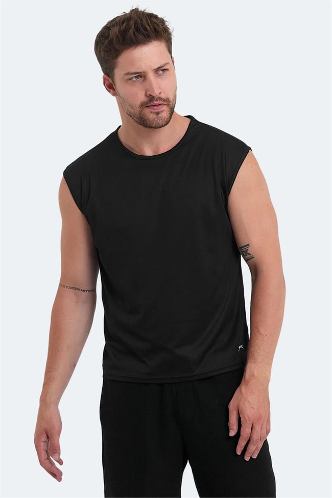 Slazenger Vaska Sıyah Erkek Bısıklet Yaka Kolsuz Polyester T-Shırt