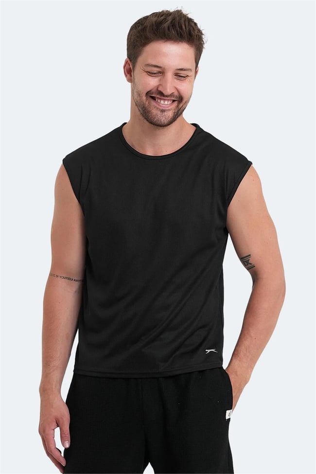 Slazenger Vaska Sıyah Erkek Bısıklet Yaka Kolsuz Polyester T-Shırt