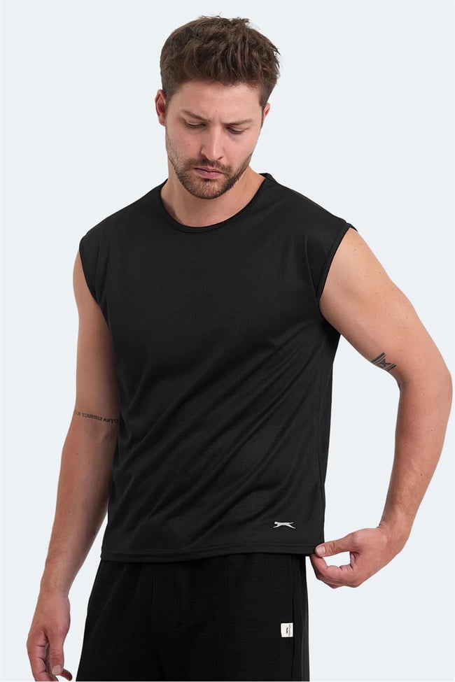 Slazenger Vaska Sıyah Erkek Bısıklet Yaka Kolsuz Polyester T-Shırt