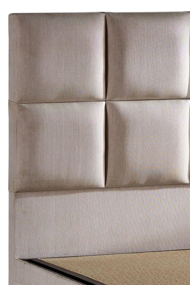 Star Baza ve Başlık Seti 180x200 cm Çift Kişilik Krem Keten Kumaşlı Lüks Baza ve Başlık Takımı