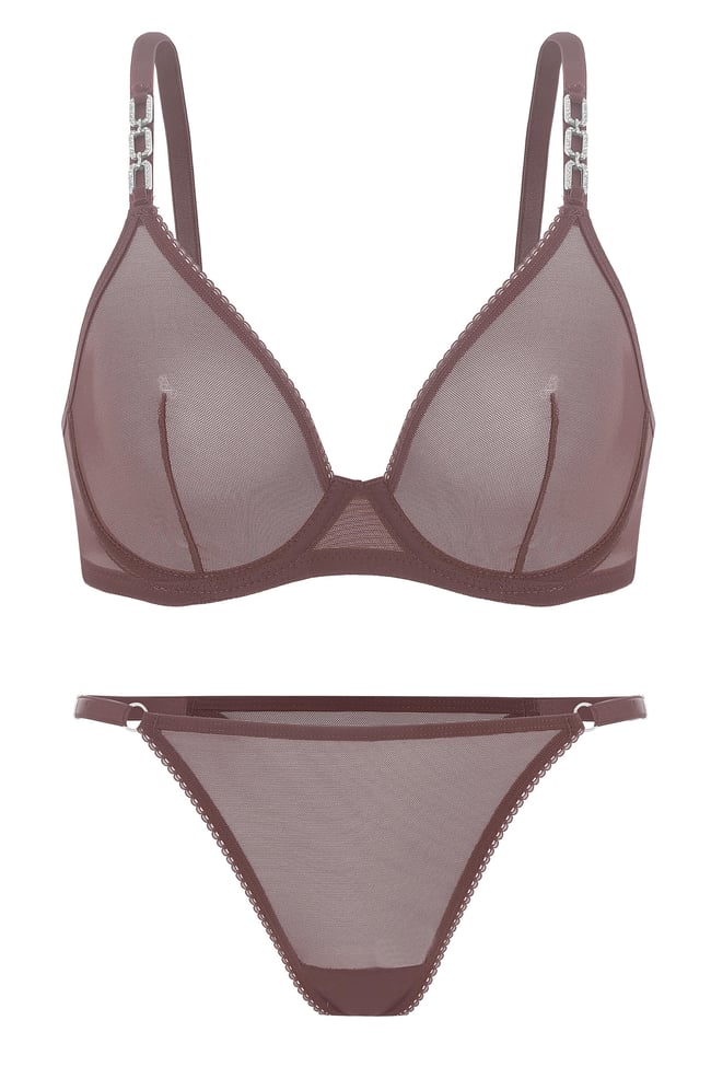 Trend 2565 Bronz Kahve Kadın Bos Kapsız Tullu Sütyen Külot