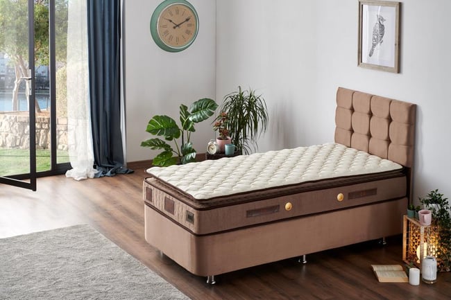 W. Cotton 80x180 cm Tek Kişilik Pedli Yatak Baza Başlık Takımı - Kumaş Baza, Başlık ve Yatak Seti