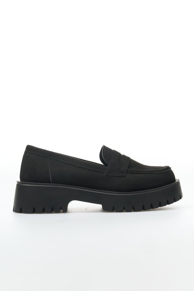 White Line 01-2515 Süet Siyah Kadın Loafer Ayakkabı