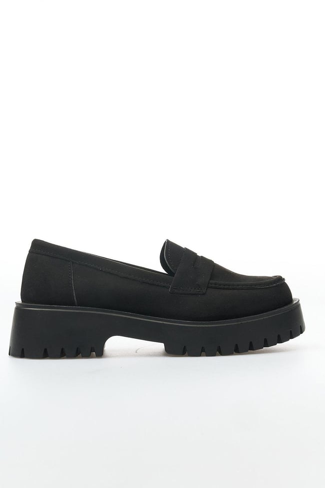 White Line 01-2515 Süet Siyah Kadın Loafer Ayakkabı