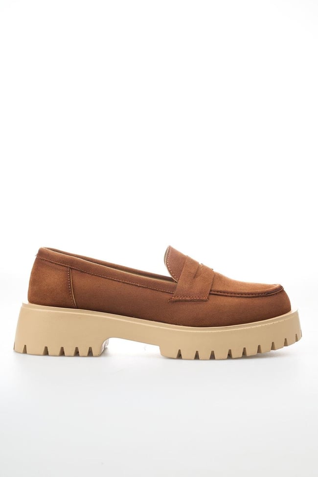White Line 01-2515 Süet Taba Kadın Loafer Ayakkabı