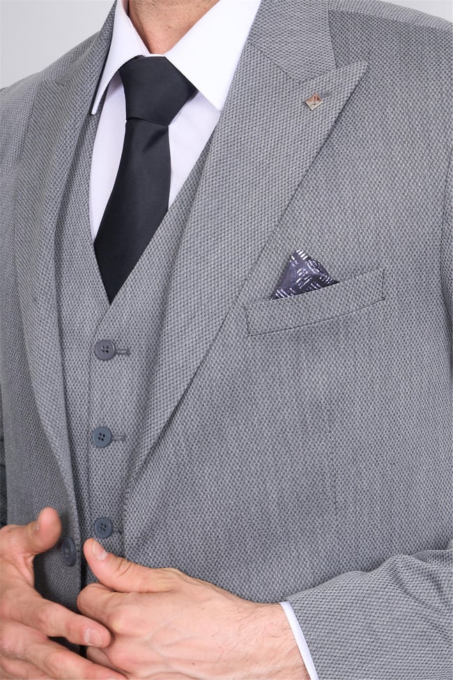 Woolsuit Beyrut Gri Erkek Yelekli Takım Elbise
