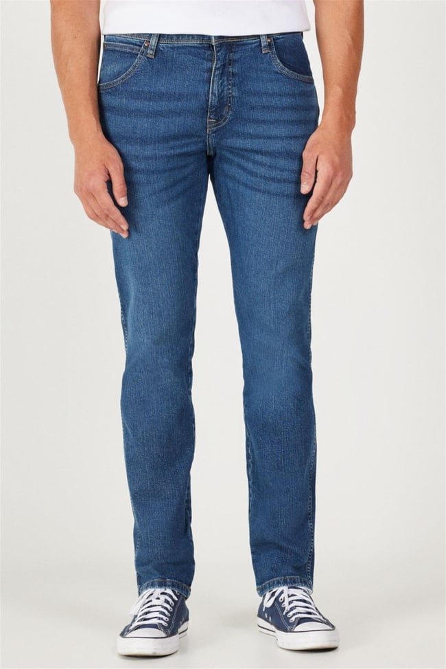 Wrangler W12S057 W12S Texas Slım Xt Mıd Blue Erkek Authentıc Straıght Normal Bel Dar Paca Jean Pantolon