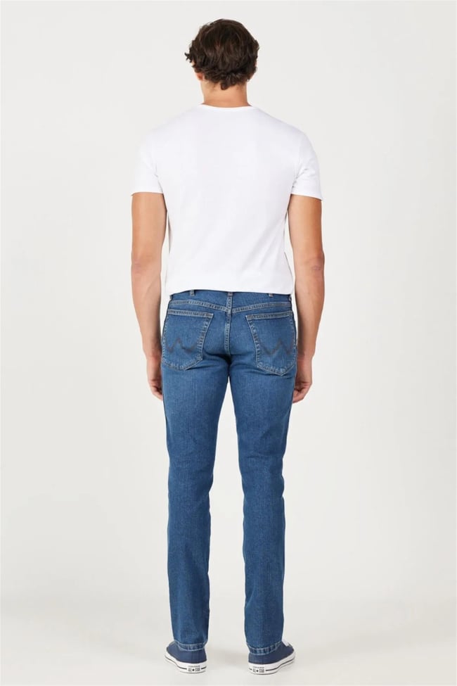 Wrangler W12S057 W12S Texas Slım Xt Mıd Blue Erkek Authentıc Straıght Normal Bel Dar Paca Jean Pantolon