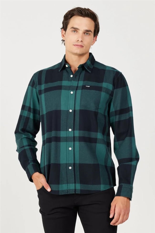 Wrangler W5A26X G61 Dark Matcha Erkek Tek Cep Gomlek