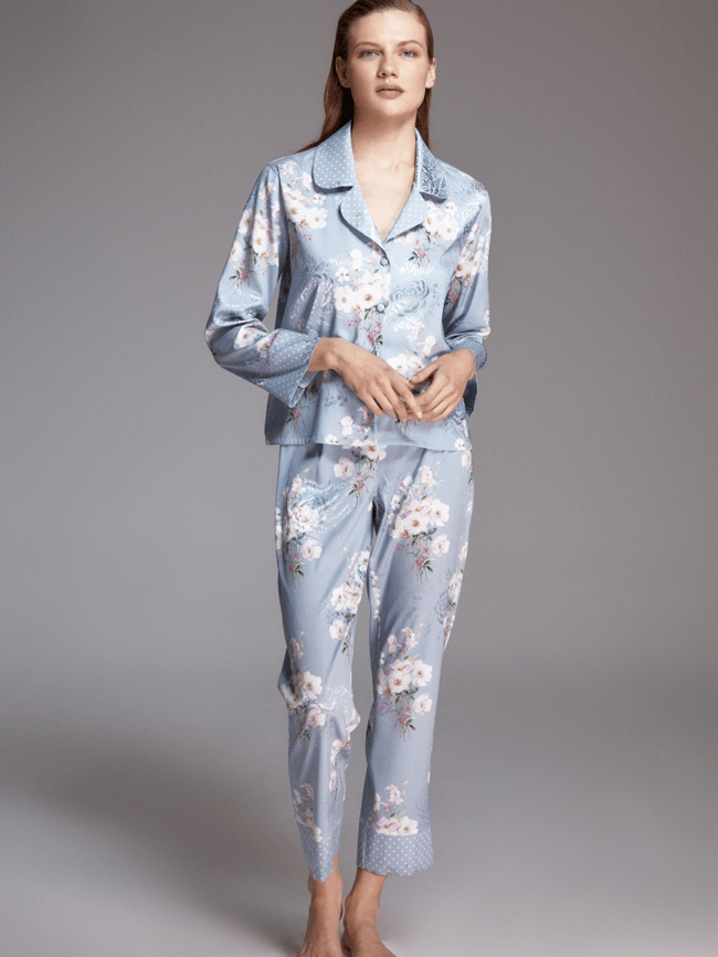 Mavi Çiçekli 2'li Pijama Takımı
