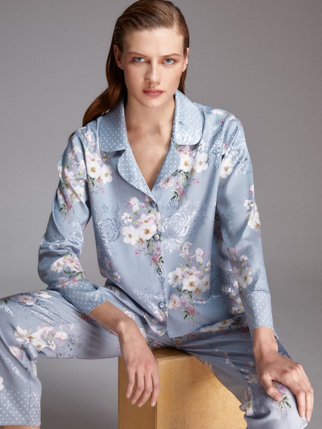 Mavi Çiçekli 2'li Pijama Takımı