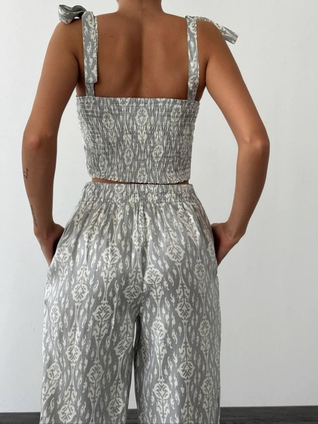 Parıltılı Crop Pantolon Takım