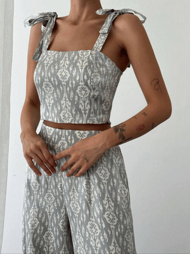 Parıltılı Crop Pantolon Takım