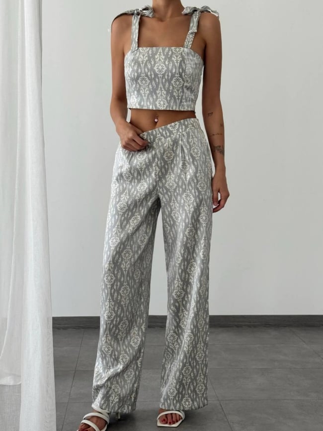 Parıltılı Crop Pantolon Takım