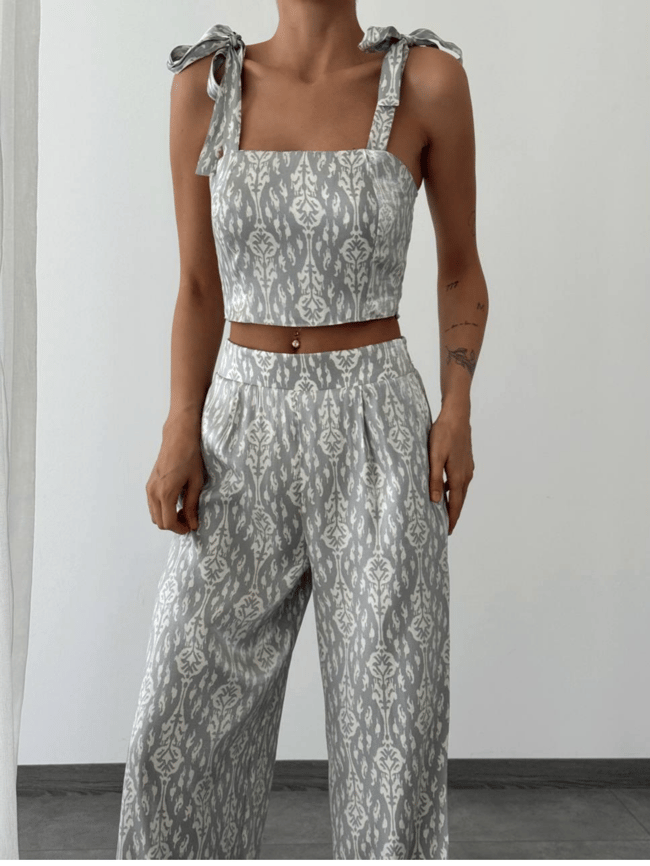 Parıltılı Crop Pantolon Takım