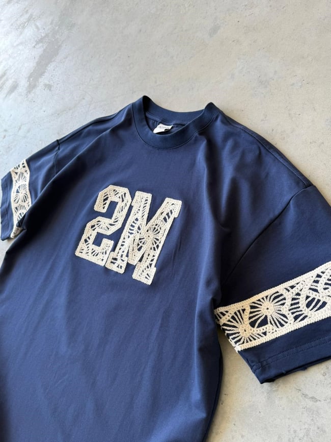 2M Nakışlı Oversize T-Shirt - Lacivert