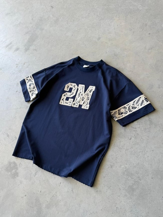 2M Nakışlı Oversize T-Shirt - Lacivert