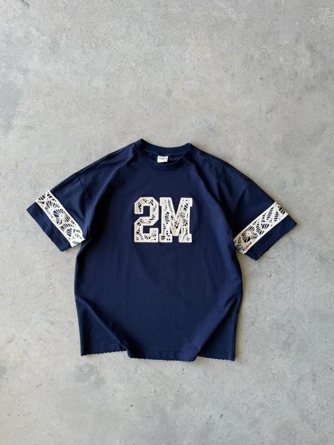 2M Nakışlı Oversize T-Shirt - Lacivert