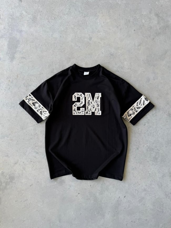 2M Nakışlı Oversize T-Shirt - Siyah