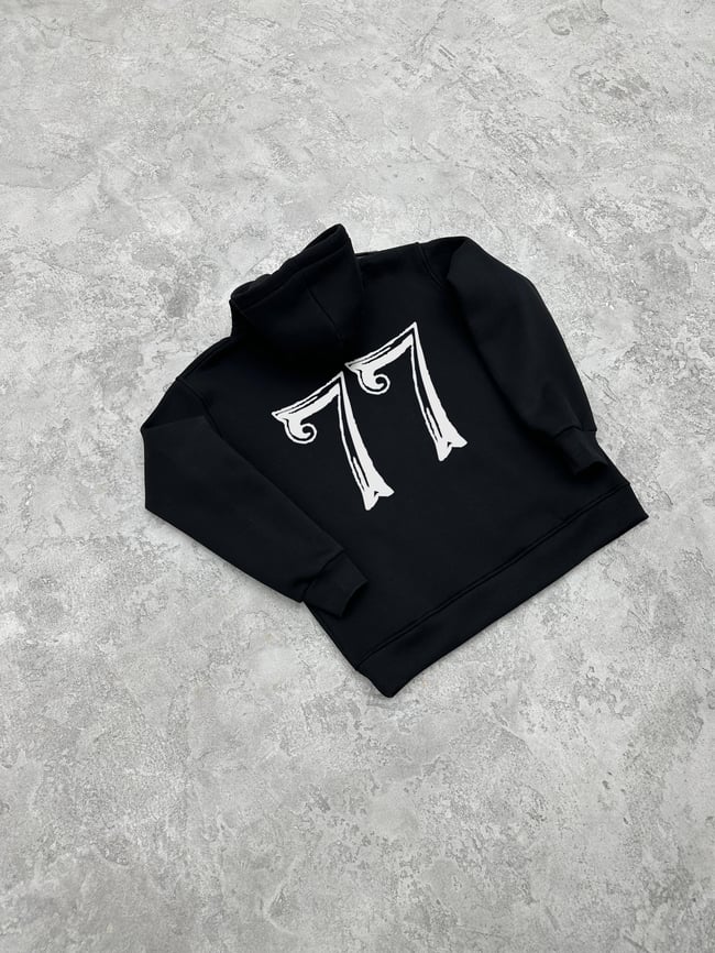 3 İplik Şardonlu 77 Sweatshirt - Siyah