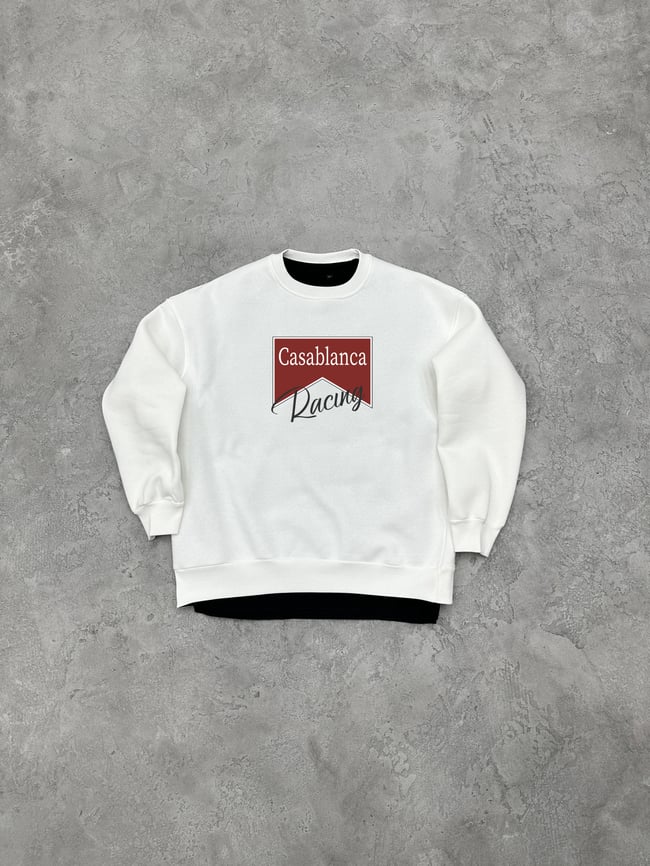 3 İplik Şardonlu Bisiklet Yaka CASABLANCA Sweatshirt - Beyaz