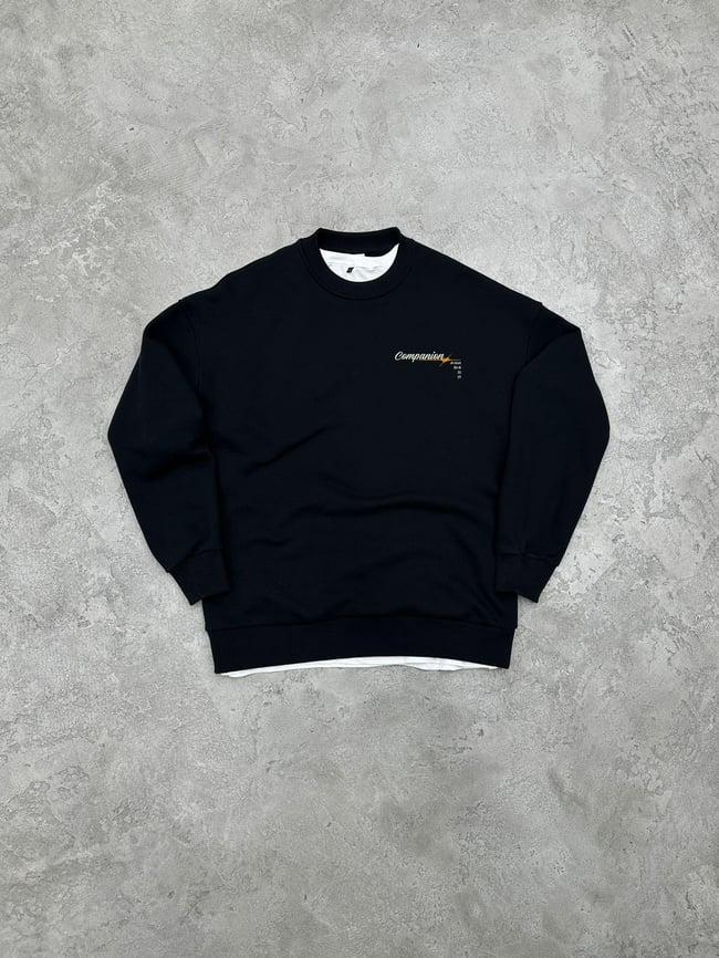 3 İplik Şardonlu Bisiklet Yaka COMPANION Sweatshirt - Siyah
