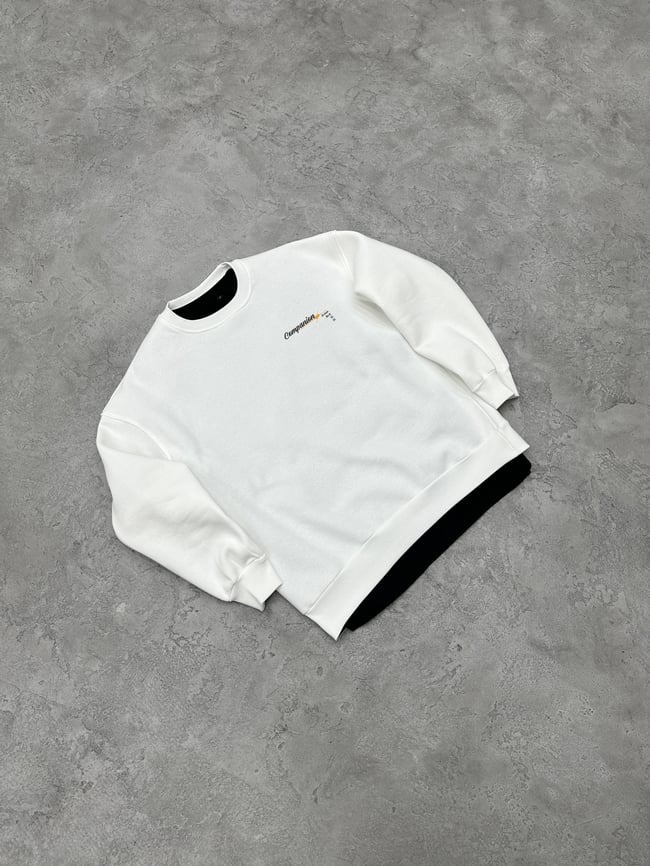 3 İplik Şardonlu Bisiklet Yaka COMPANION Sweatshirt - Beyaz