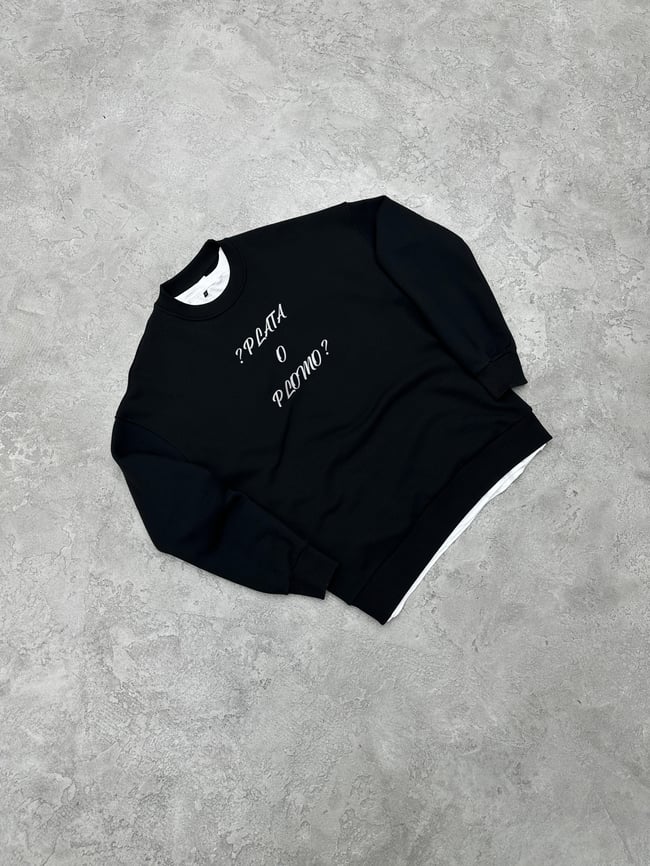 3 İplik Şardonlu Bisiklet Yaka PLATAORPLOMO Sweatshirt - Siyah