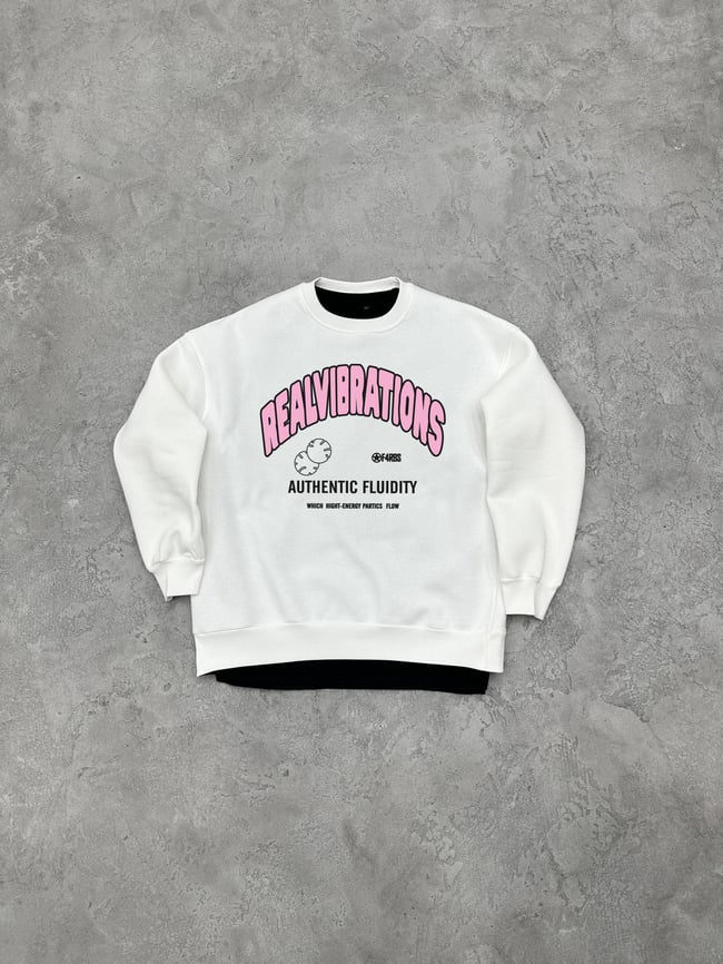 3 İplik Şardonlu Bisiklet Yaka REALVIBRATION Sweatshirt - Beyaz