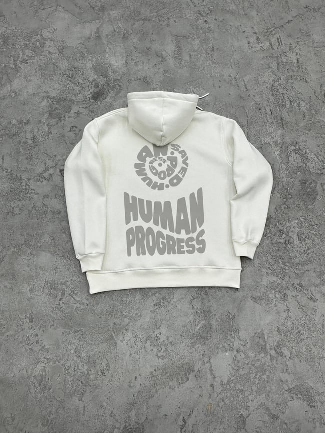 3 İplik Şardonlu HUMAN PROGRESS Sweatshirt - Beyaz