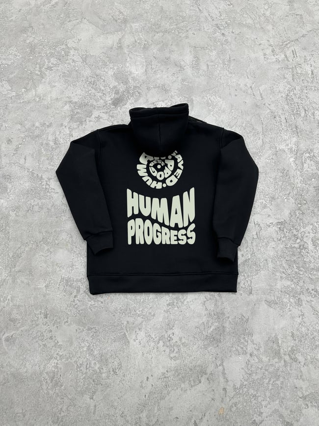 3 İplik Şardonlu HUMAN PROGRESS Sweatshirt - Siyah