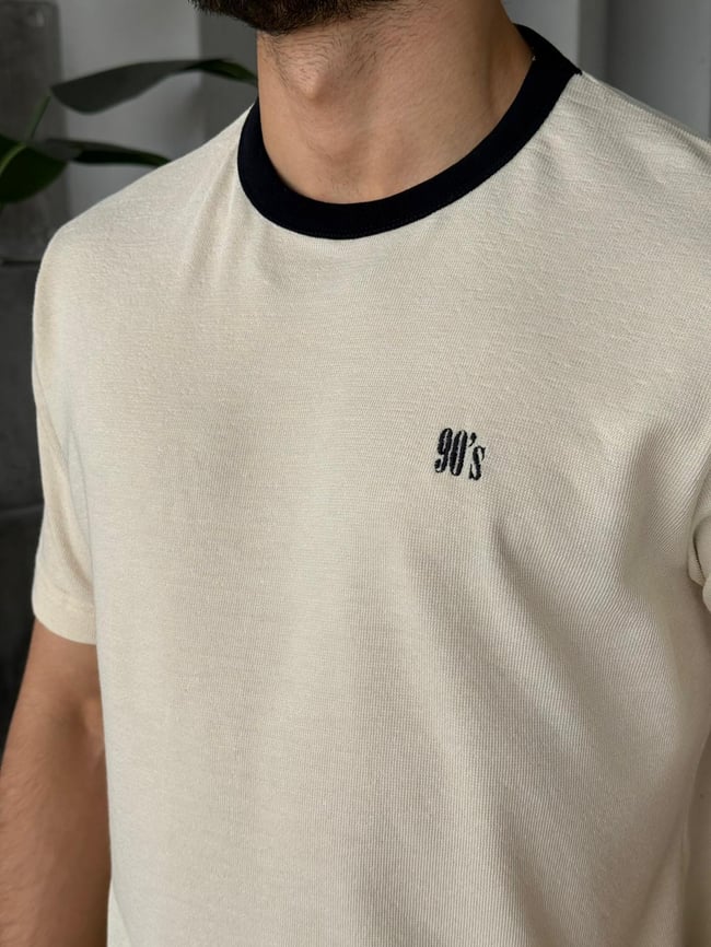 90'S Nakışlı T-Shirt M - Krem
