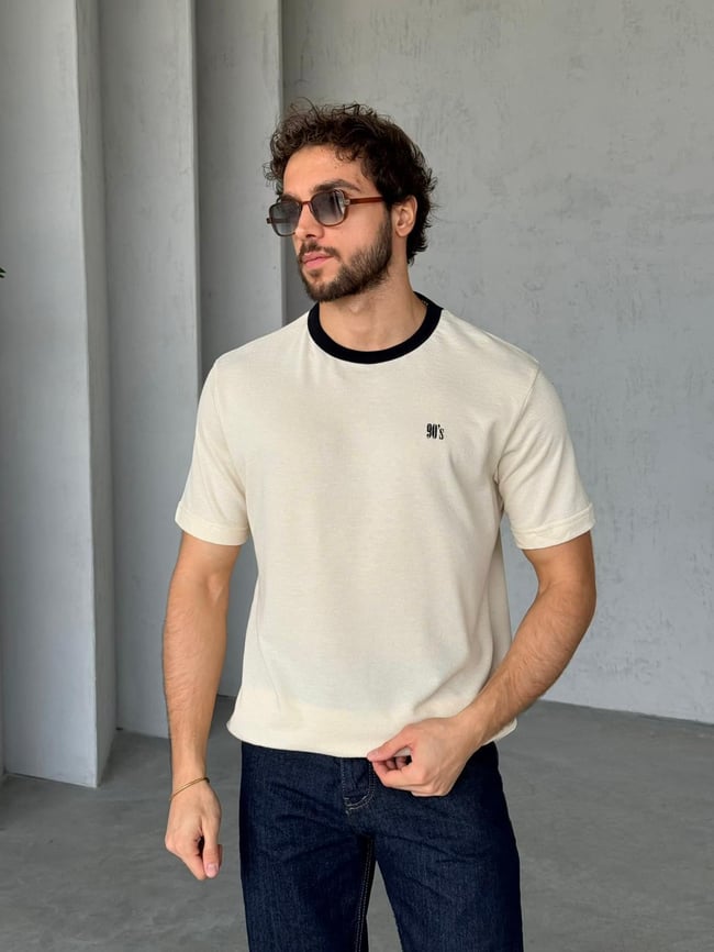90'S Nakışlı T-Shirt M - Krem
