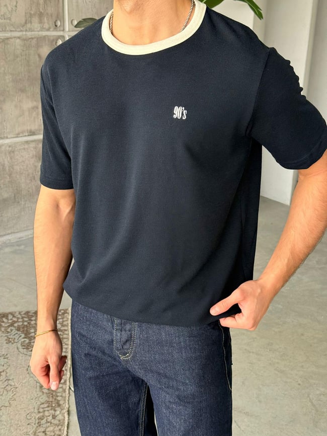 90'S Nakışlı T-Shirt M - Lacivert