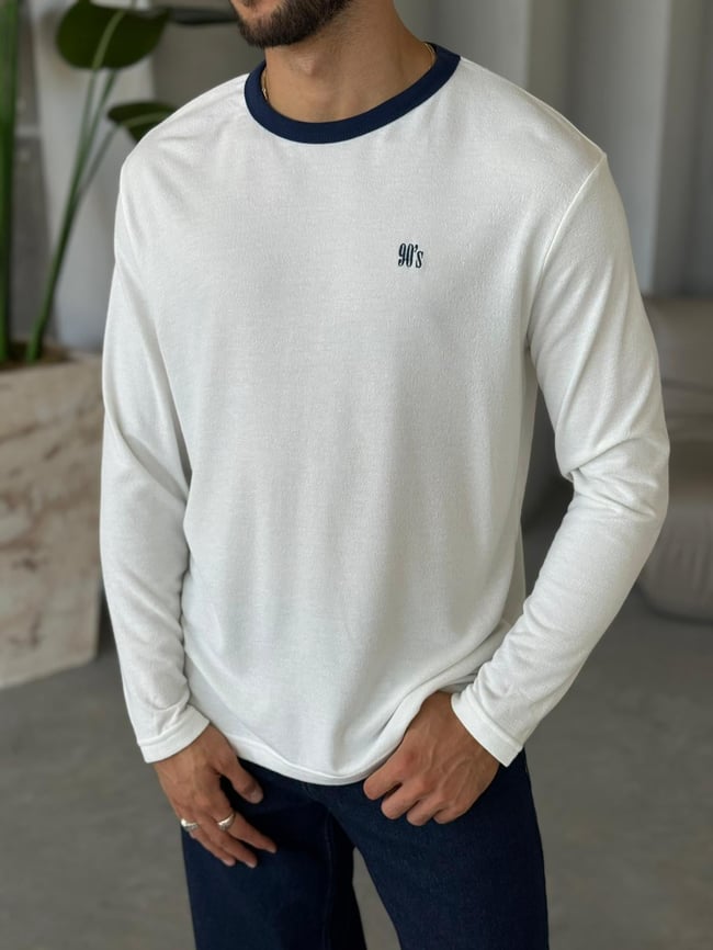 90's  Yazılı Bisiklet Yaka  Sweatshirt Beyaz