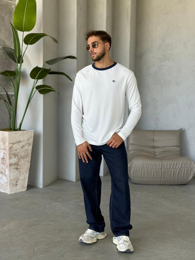 90's  Yazılı Bisiklet Yaka  Sweatshirt Beyaz