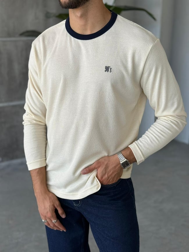 90's  Yazılı Bisiklet Yaka  Sweatshirt Bej