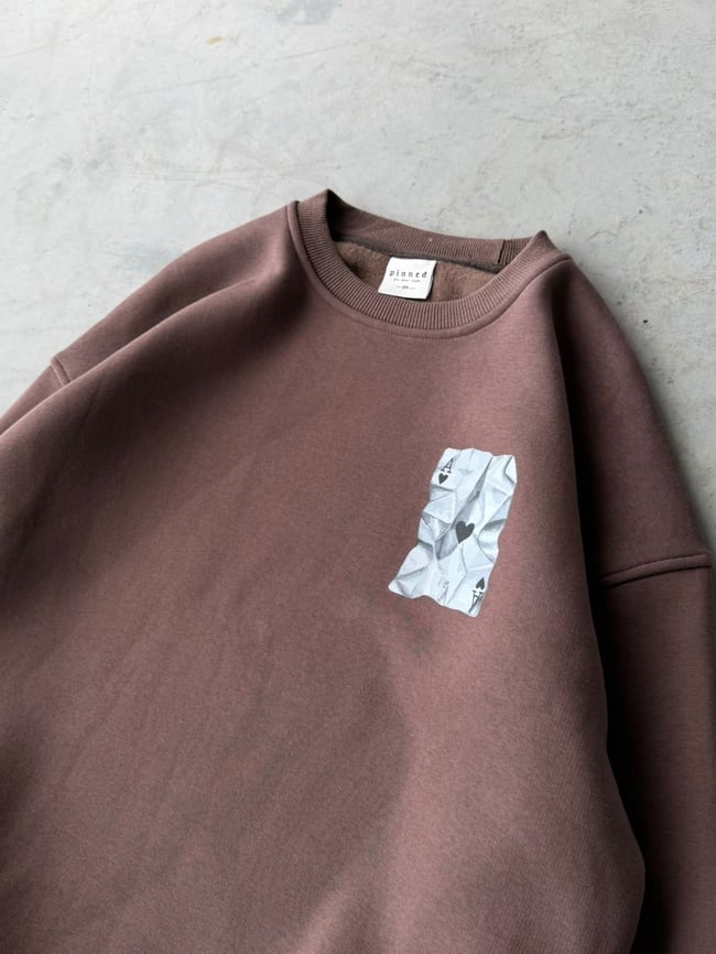 A Baskılı Oversize 3 İplik Bisiklet Yaka Sweat Kahverengi