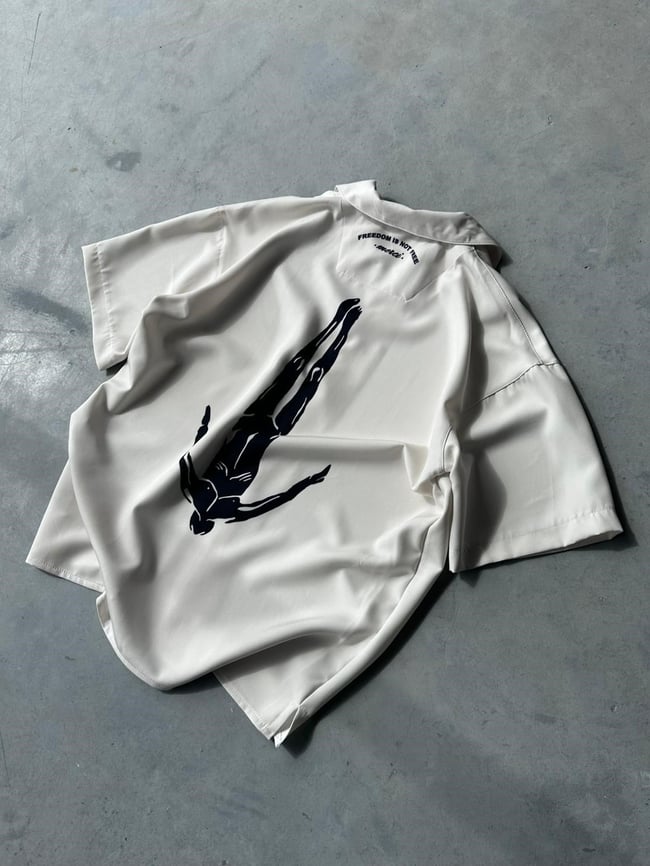 AFTER LİFE KREM Desenli Dubble Hürrem Kumaş Oversize Gömlek T