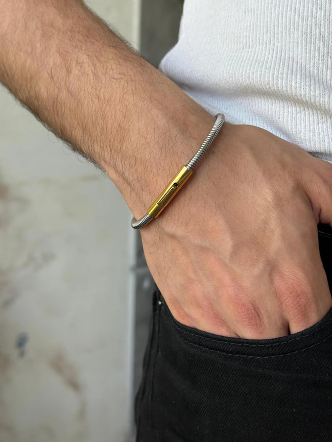 AK208 Gold Çelik Kelepçe Bileklik