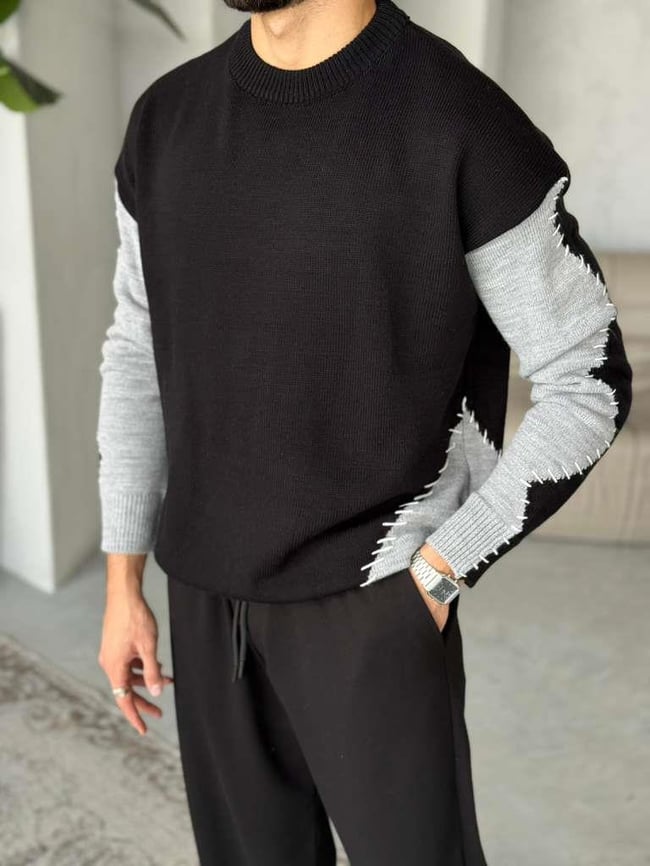 Asimetrik Kesim Blok Triko - Siyah