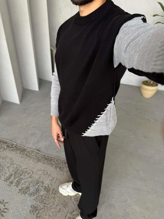 Asimetrik Kesim Blok Triko - Siyah