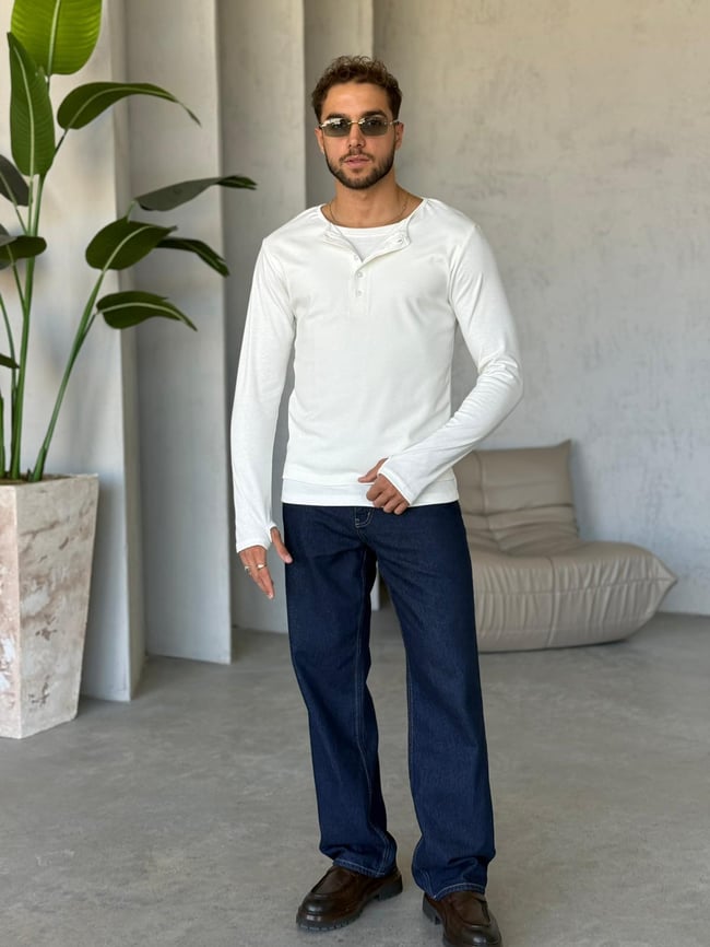 Atlet Detay İnce Sweatshirt Beyaz